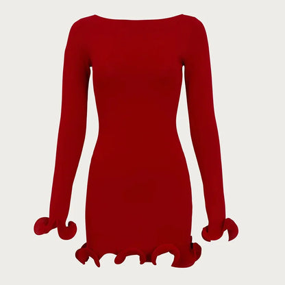 Vestido de punto ajustado con detalles en contraste y mangas largas – elegante, cómodo y perfecto para apariciones con estilo.