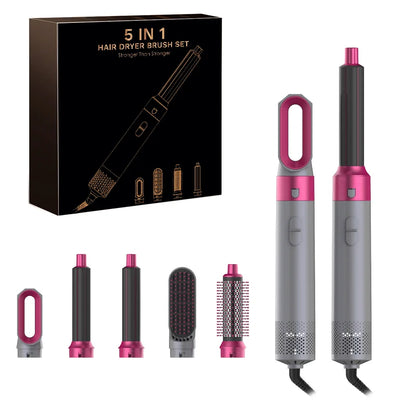 5-in-1 Heißluftstyler mit Föhn, Lockenstab & Glättaufsätzen – vielseitig, leistungsstark und ideal für flexibles Haarstyling zu Hause.
