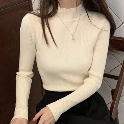 Fitted knit sweater with stand-up collar – simple, cozy, and perfect for stylish looks on cool days.