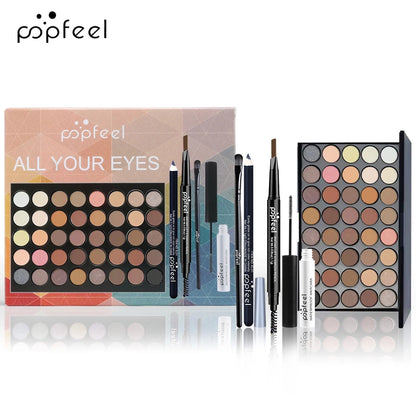 POPFEEL Eye Make-up Set mit Lidschattenpalette, Eyeliner, Mascara & Brauenstift – praktisches Komplett-Set, perfekt als Geschenk für Make-up-Fans.