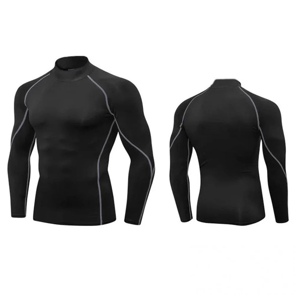 Schnelltrocknendes Kompressionsshirt mit Rollkragen und langen Ärmeln – figurbetont, atmungsaktiv und ideal für Sport oder Alltag.