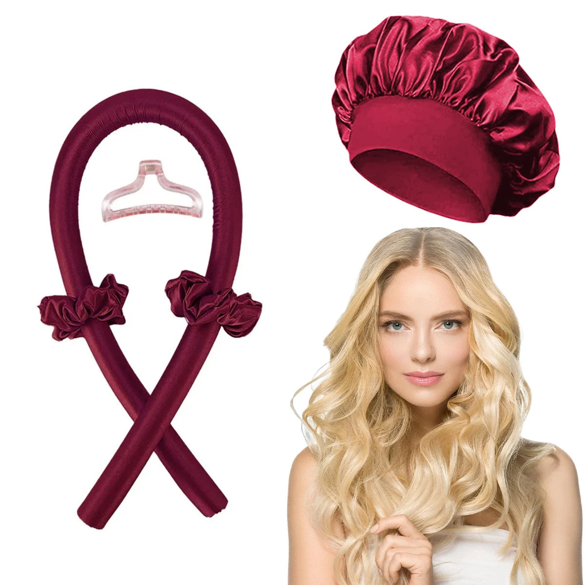 Satin-Lockenband-Set mit Haube – hitzefrei, weich und ideal für schonende Locken über Nacht ohne Stylingstress.