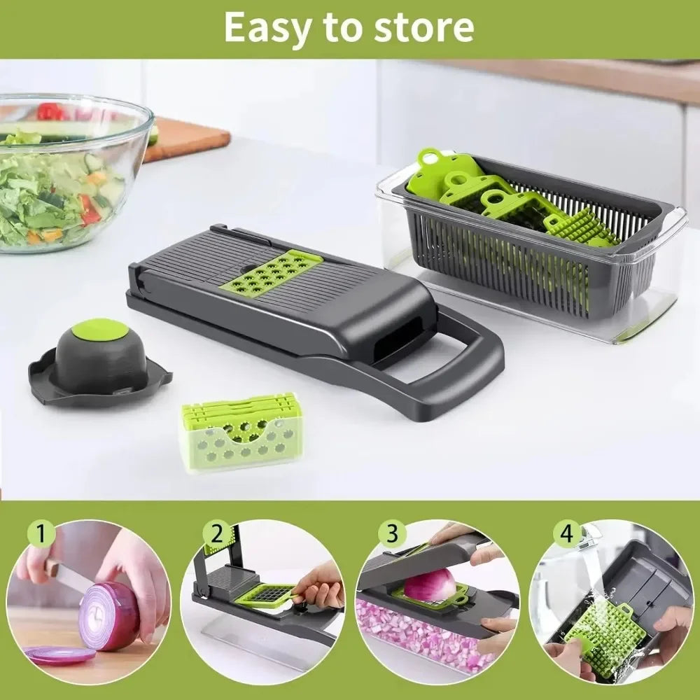 Multifunktionaler Gemüseschneider – 14/16-in-1 Slicer, Dicer & Reibe mit Griff für die Küche