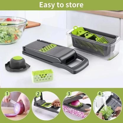 Multifunktionaler Gemüseschneider – 14/16-in-1 Slicer, Dicer & Reibe mit Griff für die Küche