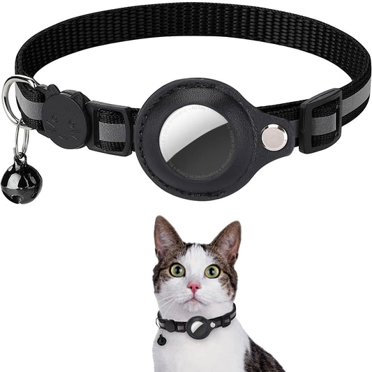 AirTag Katzenhalsband – Verstellbares, reflektierendes Sicherheitsband mit AirTag-Halterung und Glöckchen