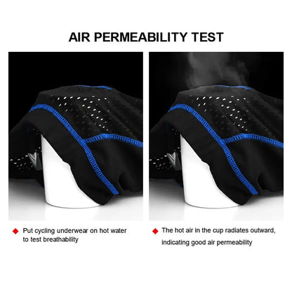 Atmungsaktive Radhose mit 5D-Gelpolster und Anti-Rutsch-Beinabschlüssen – bequem, stoßdämpfend und perfekt für lange Touren.