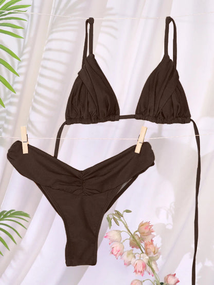 Bandage-Bikini Set – Zweiteiliges Low-Waist Triangle-Design in Uni-Farben