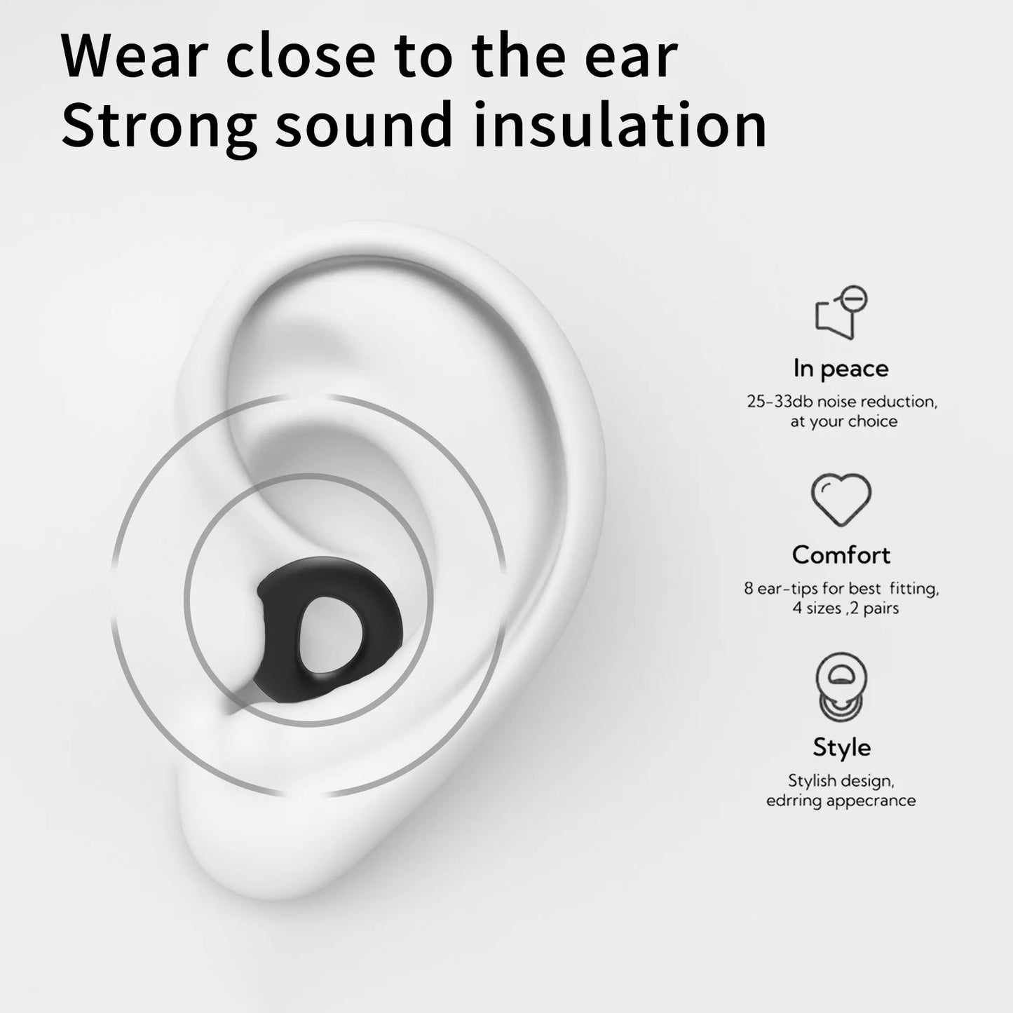 Bouchons d'oreilles en silicone avec réduction de bruit – insonorisés, confortables et idéaux pour nager, dormir ou pour un repos ininterrompu.