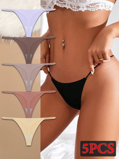 5er-Pack Nahtlose Ice-Silk Tangas – Bequeme Low-Waist Unterwäsche im T-Back-Design