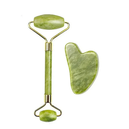 Gua Sha & Jade-Roller Set aus Naturstein – ideal für Gesichtsmassage, Hautpflege und entspannende SPA-Momente zu Hause.