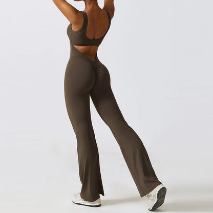 Jumpsuit de fitness avec décolleté en V dans le dos – extensible, ajusté et parfait pour le yoga, l'entraînement ou le workout.