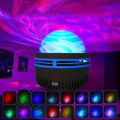 LED-Galaxy-Nachtlicht mit RGB-Farbwechsel & Fernbedienung – projiziert bunte Sternwirbel, ideal für Kinderzimmer, Wohnzimmer oder Party.