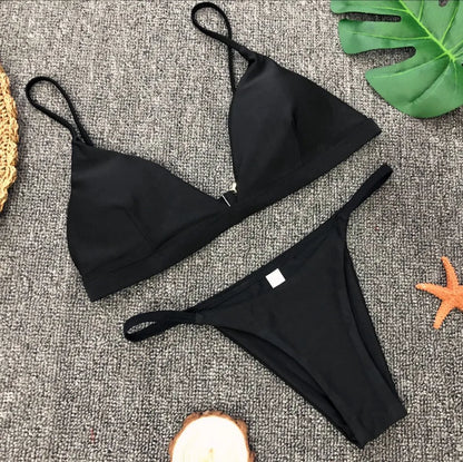 Push-Up Bikini Set – Zweiteiliges Low-Waist Halter-Design in 9 Farben