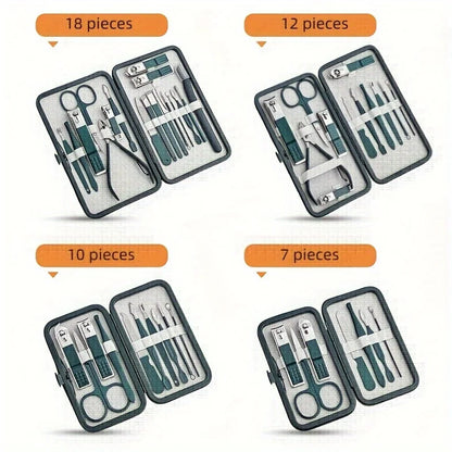 Maniküre & Pediküre Set – Hochwertiges Edelstahl-Set mit 7/10/12/18 Teilen inklusive Nagelknipser, im praktischen Reiseetui