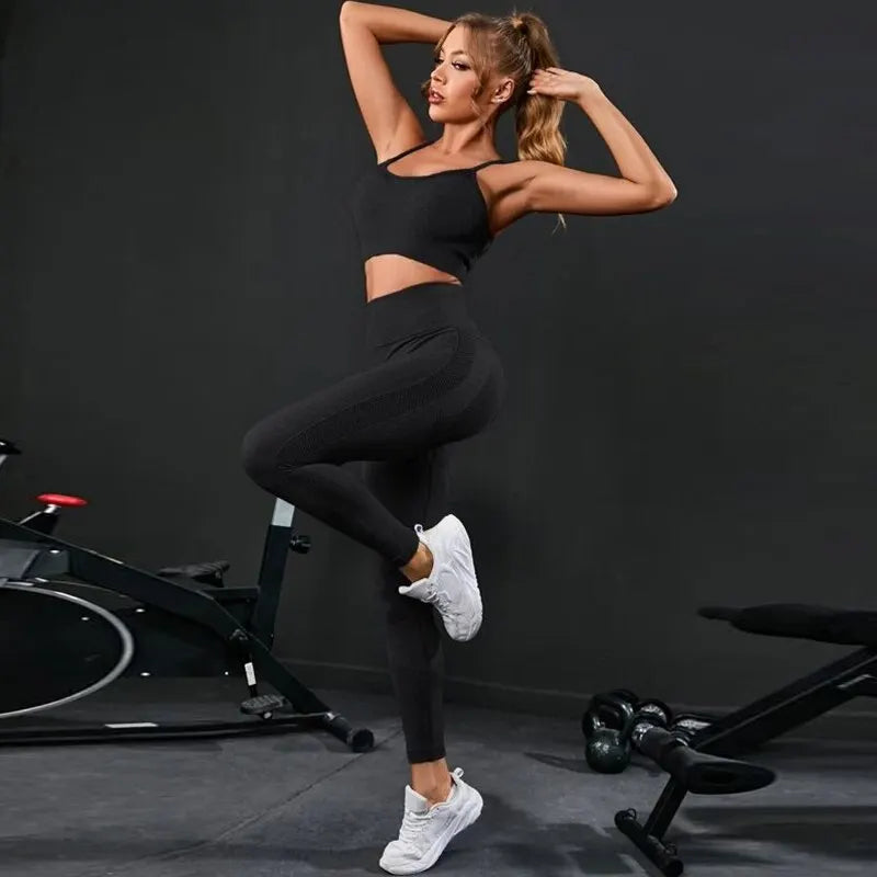 Nahtloses Yoga-Set – 2-teiliges Sport-Outfit mit High-Waist-Leggings für Fitness und Training