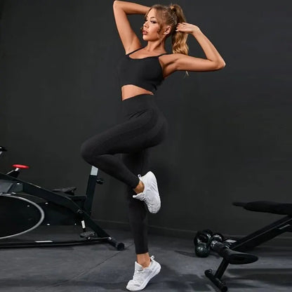 Nahtloses Yoga-Set – 2-teiliges Sport-Outfit mit High-Waist-Leggings für Fitness und Training