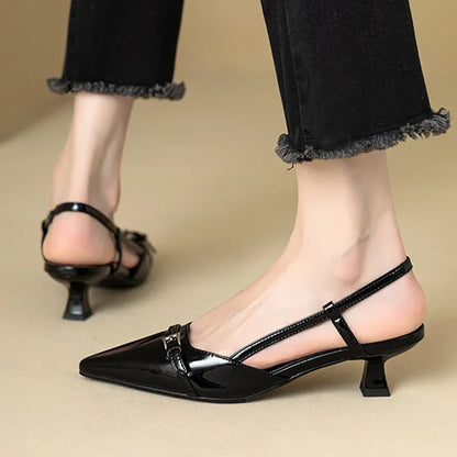 Pointed Toe Sexy Mid Heels Party Shoes Women Sandals Designer Summer Brand Pumps Slingback Casual Shoes Dress Slippers 2023 New