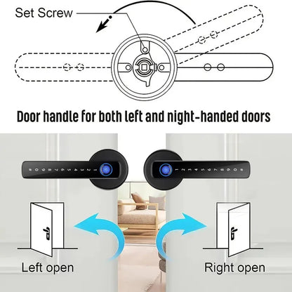 Serrure de porte intelligente avec capteur d'empreintes digitales et code numérique – sans clé, sécurisée et contrôlable via l'application Tuya pour votre maison intelligente.