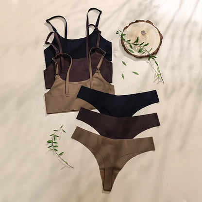 Nahtloses Ice-Silk Wäscheset – Bequemer, drahtloser BH & Slip im modernen Design