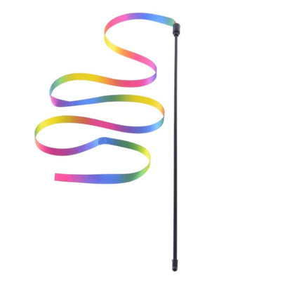 Katzenspielangel mit bunten Regenbogenbändern – interaktiv, lustig und ideal zum Jagen, Springen und gemeinsame Spielzeit.