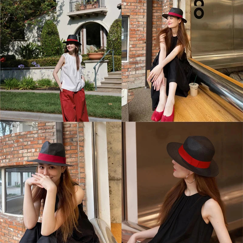 Großer Panama-Strohhut mit breiter Krempe – unisex, luftig und ideal für Sommer, Strand & UV-Schutz mit stilvollem Fedora-Design.