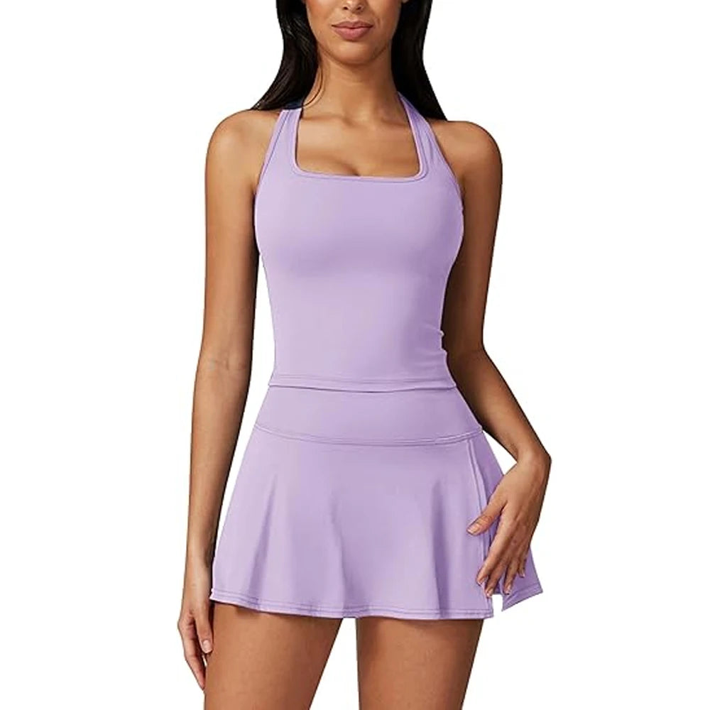 2-teiliges Tennis-Set mit Crop-Top & Minirock mit Schlitz – sportlich, figurbetont und ideal für Tennis, Golf oder Workout.