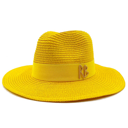 2024 Summer Straw Hat Beach Hat Women's Seaside Sun Hat Vacation Bow Ribbon Flat Top Big Brim Straw Hat