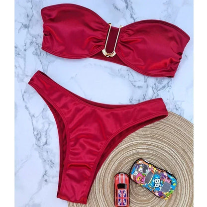 Bandeau Bikini – Zweiteiliges Set in Uni-Farben