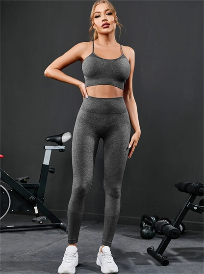 Nahtloses Yoga-Set – 2-teiliges Sport-Outfit mit High-Waist-Leggings für Fitness und Training