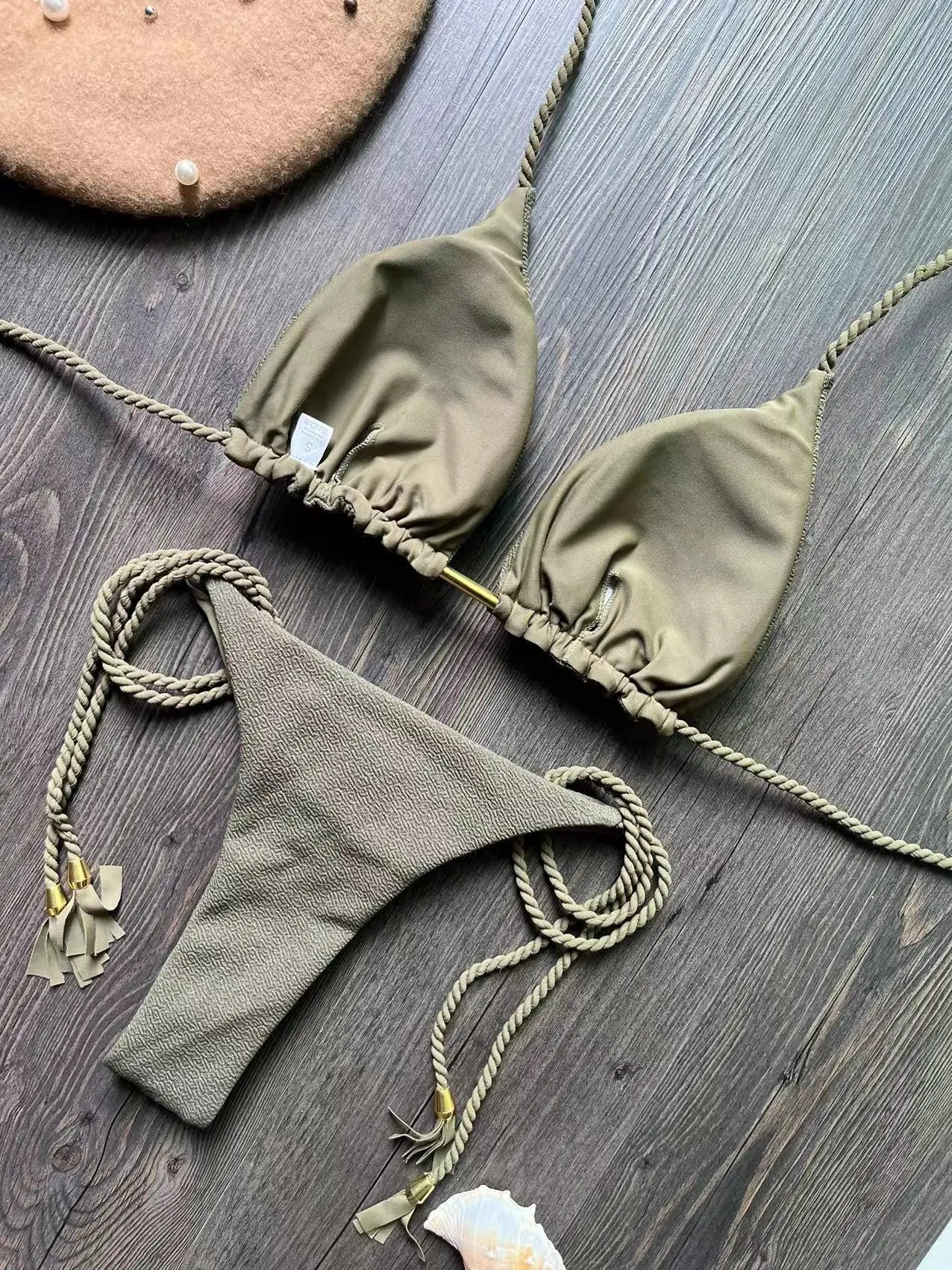 Bikini en bande tressée – Ensemble triangle deux pièces au style brésilien