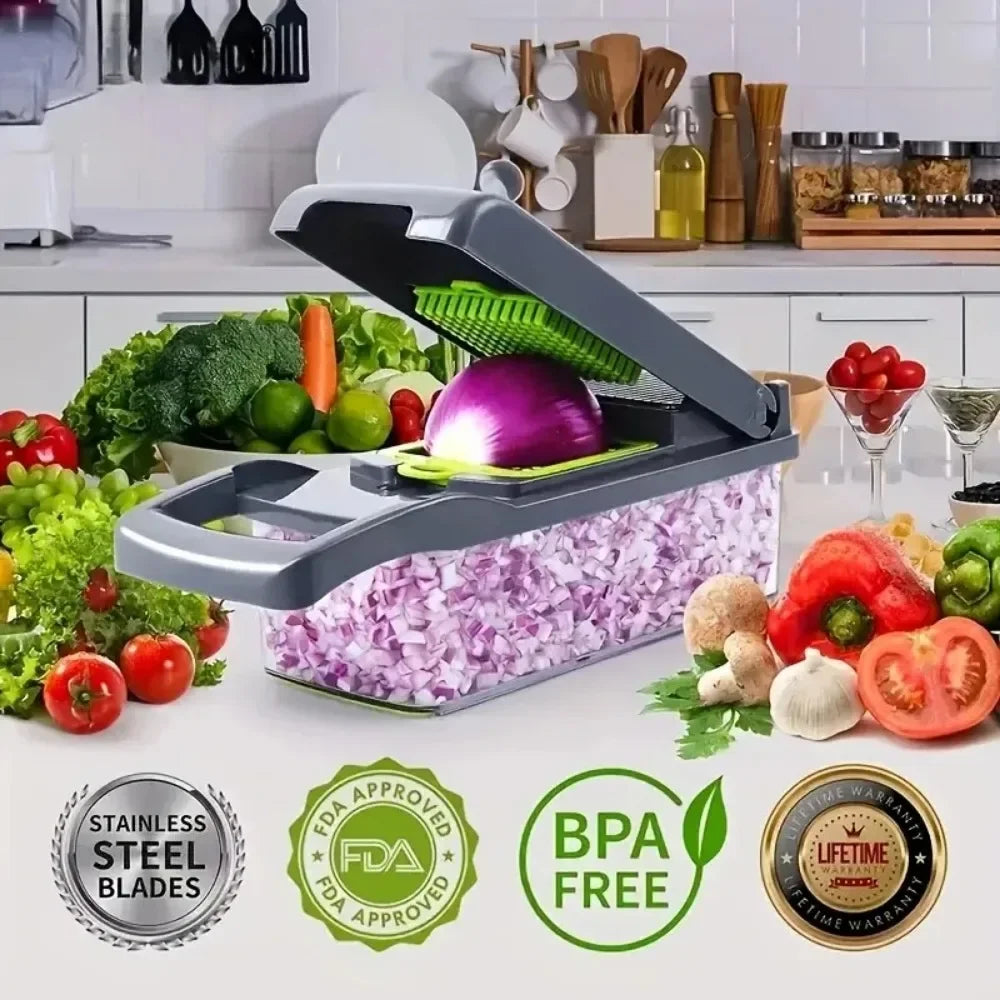 Multifunktionaler Gemüseschneider – 14/16-in-1 Slicer, Dicer & Reibe mit Griff für die Küche