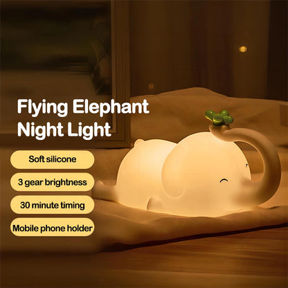 Elefanten-Nachtlampe aus Silikon für Kinder, dimmbar und mit Timer – ideales Schlummerlicht fürs Schlafzimmer oder Kinderbett.