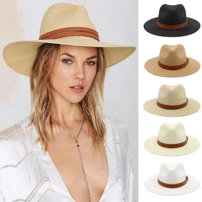 Großer Panama-Strohhut mit breiter Krempe – unisex, luftig und ideal für Sommer, Strand & UV-Schutz mit stilvollem Fedora-Design.