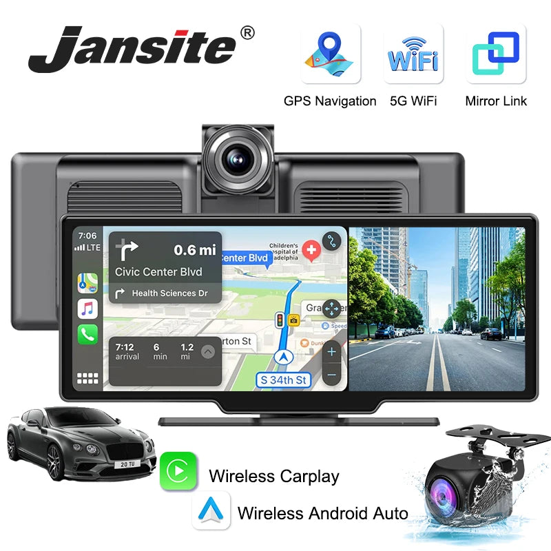 10,26" 4K Dashcam mit Rückspiegel-Display, Wireless CarPlay & Android Auto, GPS & Rückfahrkamera – Multimedia & Sicherheit in einem.