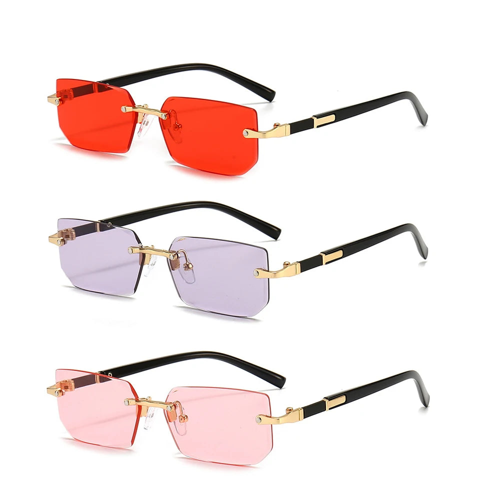 Modische randlose Rechteck-Sonnenbrille – unisex, leicht & stylisch, ideal für Sommer, Reisen oder trendige Alltagslooks.