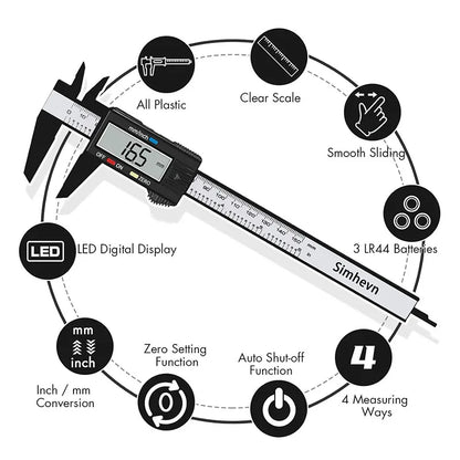 Elektronischer Digitalmessschieber mit LCD-Display – misst präzise in Zoll & Millimeter, ideal für Schmuck, DIY & feine Arbeiten.