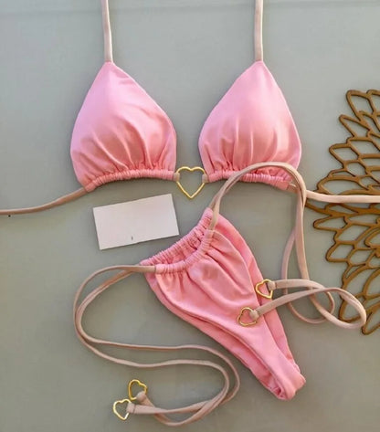 Halter-Bikini Set – Zweiteiliges Triangle-Thong Design in Uni-Farben