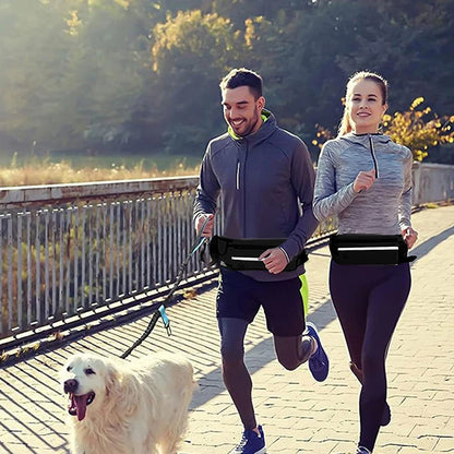 Guinzaglio per cani a mano libera – Guinzaglio riflettente con tasca in vita e cintura elastica per passeggiate e corsa confortevoli