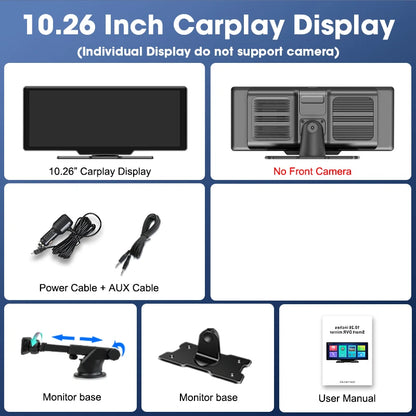 10,26" 4K Dashcam mit Rückspiegel-Display, Wireless CarPlay & Android Auto, GPS & Rückfahrkamera – Multimedia & Sicherheit in einem.
