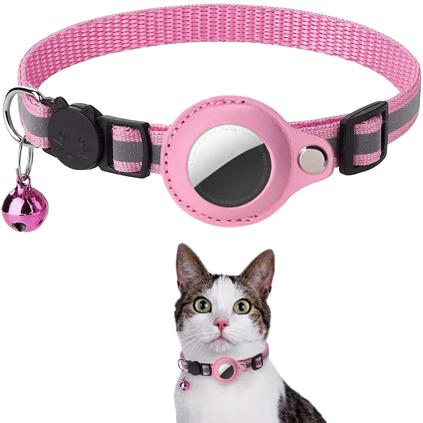 AirTag Katzenhalsband – Verstellbares, reflektierendes Sicherheitsband mit AirTag-Halterung und Glöckchen