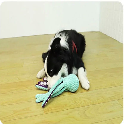 Plüsch-Oktopus Hundespielzeug mit Geräuschfunktion – robust, interaktiv und ideal als Spiel- und Kuschelpartner gegen Langeweile.