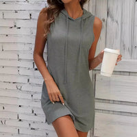 Hoodie-T-Shirt Kleid – Lässiges ärmelloses Mini-Kleid mit V-Ausschnitt für coole, bequeme Styles