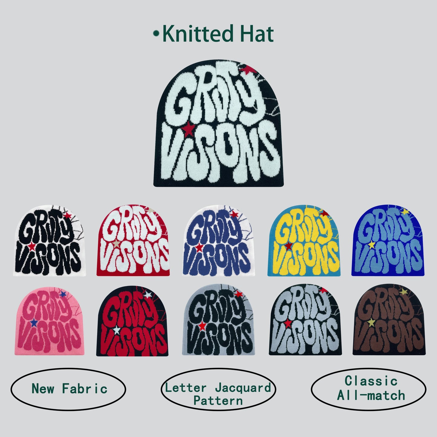 Trendige Strickmütze aus Acryl mit GR-Jacquard-Design – warm, stylisch und ideal für Damen & Herren im urbanen Outdoor-Look.