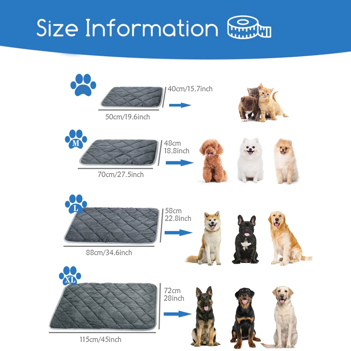 Tapis pour animaux auto-chauffant – Tapis chauffant lavable et antidérapant pour petits et moyens chiens et chats