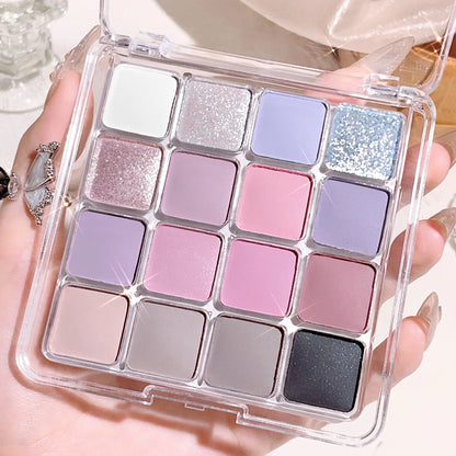 Lidschattenpalette mit 16 Sunset-Farbtönen – Mix aus matten & schimmernden Erdtönen, ideal für vielseitige Alltags- und Abendlooks im Korean-Style.