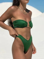 Bandeau Bikini – Zweiteiliges Set in Uni-Farben