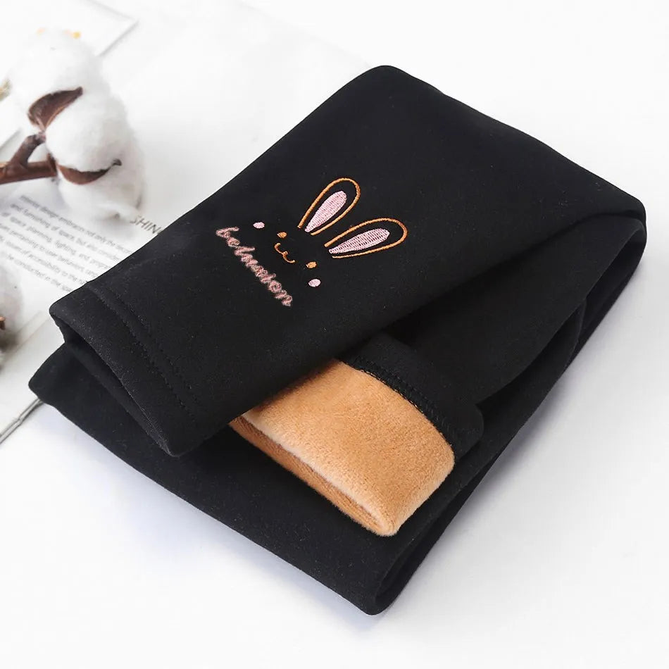 Kinder Thermo-Leggings – Weiche Fleece-Leggings mit Hasenmotiv für Mädchen, warm und modisch