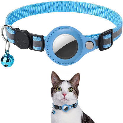 AirTag Katzenhalsband – Verstellbares, reflektierendes Sicherheitsband mit AirTag-Halterung und Glöckchen