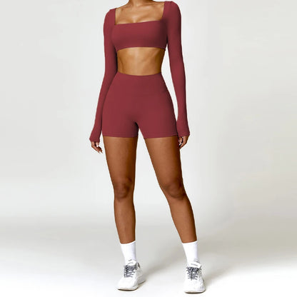2-piece sports set with quick-drying long sleeve and leggings – comfortable, functional, and perfect for yoga, workout, or running.