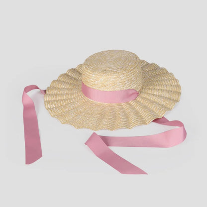 2024 Summer Straw Hat Beach Hat Women's Seaside Sun Hat Vacation Bow Ribbon Flat Top Big Brim Straw Hat